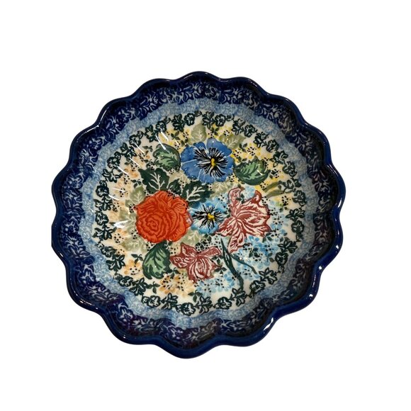 vintage Unikat Okraska Polish Pottery Floral Scalloped Dish bowel collectable - Picture 1 of 6
